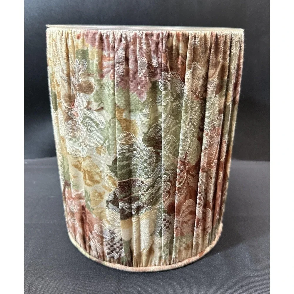 Vintage Croscill Cotswold Pleated Fabric Wastebasket Can W/ Liner & Tissue Cover
